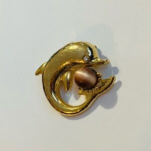Elegant Gold Dolphin Brooch
